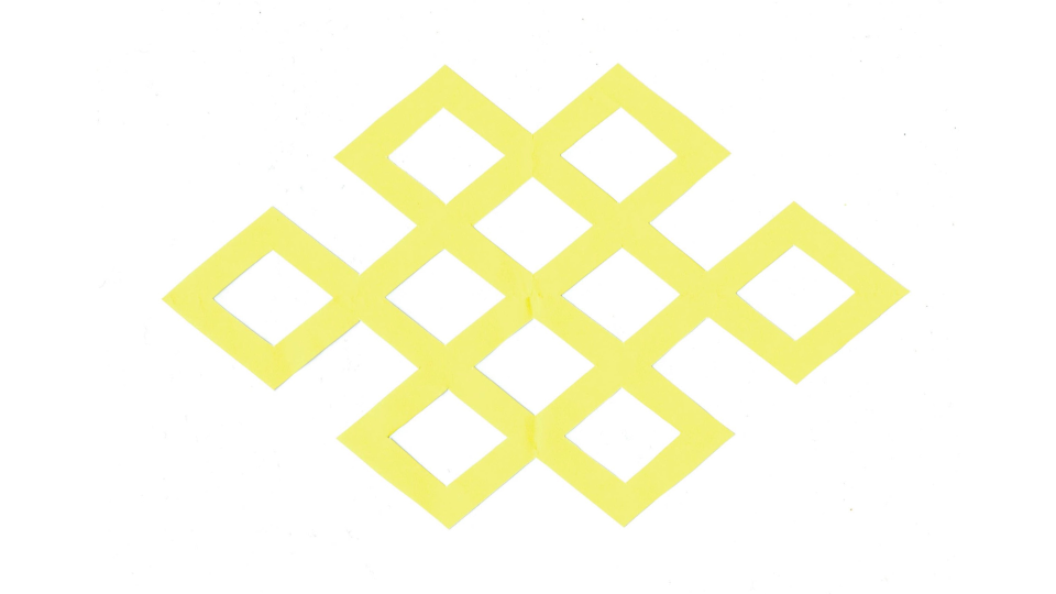 角宝結び（かくたからむすび）の家紋切り紙
